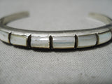 Exquisite Vintage Navajo Pearl Inlay Sterling Silver Native American Bracelet-Nativo Arts