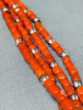 Authentic Orville Tsinnie Native American Navajo Coral Sterling Silver Necklace-Nativo Arts