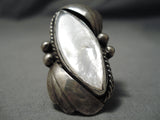 Superlative Vintage Navajo Peal Sterling Silver Leaf Native American Ring Old-Nativo Arts