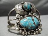 Towering Vintage Native American Navajo Morenci Turquoise Sterling Silver Chain Link Bracelet-Nativo Arts