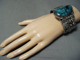 Amazing Native American Navajo Blue Diamond Turquoise Sterling Silver 12k Gold Bracelet-Nativo Arts