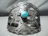 Early 1900's Vintage Native American Navajo Crossed Arrows Turquoise Sterling Silver Bracelet-Nativo Arts