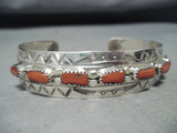 Wonderful Signed Navajo Coral Sterling Silver Bracelet Native American-Nativo Arts