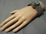 Opulent Vintage Native American Navajo #8 Turquoise Sterling Silver Bracelet Cuff Old-Nativo Arts