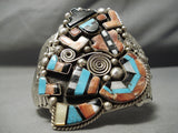 One Of The Best Huge Native American Navajo Turquoise Kachina Inlay Sterling Silver Bracelet-Nativo Arts