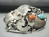 Authentic Bear Native American Navajo Turquoise Coral Sterling Silver Bracelet-Nativo Arts