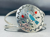 Love Of Bluejays Native American Navajo Turquoise Coral Sterling Silver Inlay Bracelet-Nativo Arts