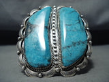 Joe Tso Huge Native American Navajo Blue Diamond Turquoise Sterling Silver Bracelet-Nativo Arts