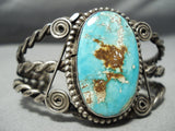 Early 1900's Vintage Native American Navajo Turquoise Coiled Sterling Silver Bracelet Old-Nativo Arts
