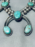 Gasp! Vintage Native American Navajo Turquoise Sterling Silver Squash Blossom Necklace Handmade-Nativo Arts