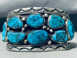Tommy Long Vintage Native American Navajo Chunky Turquoise Sterling Silver Bracelet Old-Nativo Arts