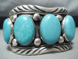 Heavy Signed Vintage Native American Navajo 5 Turquoise Sterling Silver Bracelet-Nativo Arts