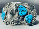 Symbolic Powerful Native American Navajo Turquoise Sterling Silver Bear Bracelet-Nativo Arts