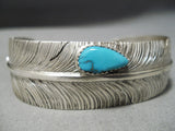 Detailed Feather!! Native American Navajo Intricate Sterling Silver Bracelet Cuff-Nativo Arts