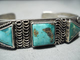 Earlier 1900's Vintage Native American Navajo Turquoise Ingot Silver Bracelet-Nativo Arts