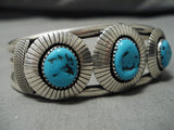 Wonderful Vintage Native American Navajo Triple Floral Turquoise Sterling Silver Bracelet-Nativo Arts