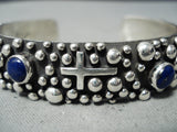 Important Native American Navajo Douglas Lapis Sterling Silver Cross Bracelet Cuff-Nativo Arts