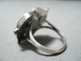Marvelous Vintage Native American Zuni Inlay Blue Gem Mother Of Pearl Sterling Silver Ring Old-Nativo Arts