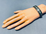 Authentic Vintage Native American Navajo Green Turquoise Inlay Sterling Silver Bracelet-Nativo Arts
