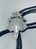 Fascinating Native American Navajo Sterling Silver Toad Signed Ben Benally Bolo-Nativo Arts