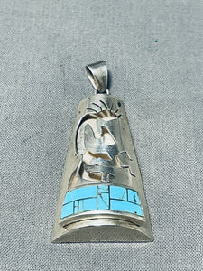 Astonishing Vintage Native American Navajo Turquoise Sterling Silver Kokopelli Pendant-Nativo Arts