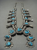 Opulent Vintage Navajo Persin Turquoise Native American Jewelry Silver Squash Blossom Necklace-Nativo Arts