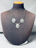 Traditional Native American Navajo Old Kingman Turquoise Sterling Silver Concho Necklace-Nativo Arts
