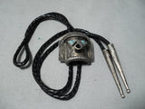 Magnificent Vintage Native American Zuni Turquoise Sterling Silver Kachina Bolo Old-Nativo Arts