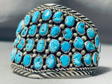 Rare Vintage Native American Navajo Kingman Turquoise Cluster Sterling Silver Huge Bracelet-Nativo Arts