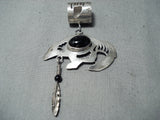 Gil Brown Vintage Native American Navajo Black Onyx Sterling Silver Bear Pendant-Nativo Arts