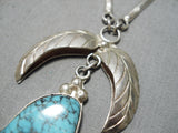 Superb Vintage Native American Navajo Blue Diamond Turquoise Sterling Silver Necklace-Nativo Arts