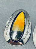 Impressive Native American Navajo Honeybee Jasper Sterling Silver Earrings Signed-Nativo Arts