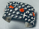 Chunks Of Coral Crosses Sterling Silver Native American Navajo Handmade Bead Bracelet-Nativo Arts
