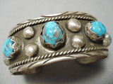 High Grade Vintage Native American Navajo Persin Turquoise Sterling Silver Bracelet Old-Nativo Arts