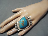 Ray Nez Native American Navajo Kingman Turquoise Sterling Silver Ring-Nativo Arts