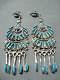 Exquisite Zuni Turquoise Needlepoint Sterling Silver Earrings Native American-Nativo Arts
