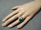 Unique Vintage Native American Navajo Malachite Sterling Silver Ring Old-Nativo Arts