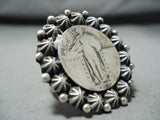 Native American Impressive San Felipe Signed Silver Coin Ring-Nativo Arts