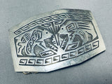 Outstanding Native American Hopi Chiseled Overlay Bears Sterling Silver Immense Buckle-Nativo Arts