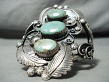Towering Vintage Native American Navajo Royston Turquoise Sterling Silver Leaves Bracelet-Nativo Arts