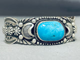 Victor Begay Vintage Native American Navajo Blue Gem Turquoise Sterling Silver Bracelet-Nativo Arts