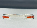 Larry Loretto Signed Stunning Native American Zuni Coral Sterling Silver Bracelet-Nativo Arts