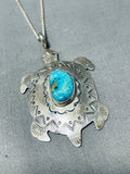 Whimsical Vintage Native American Navajo Turquoise Sterling Silver Turtle Necklace-Nativo Arts