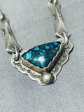 Important Vintage Native American Navajo Lander Blue Turquoise Sterling Silver Necklace-Nativo Arts