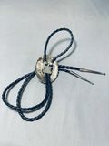 Native American Completely Hand Carved Vintage Navajo Turquoise Sterling Silver Bolo Tie-Nativo Arts