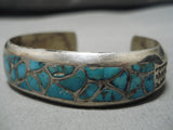 Striking Vintage Zuni/ Native American Navajo Turquoise Inlay Sterling Silver Bracelet-Nativo Arts
