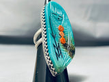 Native American The Most Intricately Hand Carved Turquoise Maiden Sterling Silver Zuni Ring-Nativo Arts