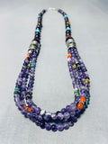 Stunning Native American Navajo Turquoise Amethyst Tigers Eye Sterling Silver Necklace-Nativo Arts