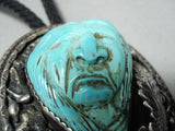 One Of The Most Detailed Vintage Native American Navajo Turquoise Sterling Silver Bolo Tie-Nativo Arts
