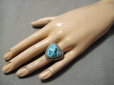 Magnificent Vintage Native American Navajo Triangular Turquoise Sterling Silver Ring-Nativo Arts